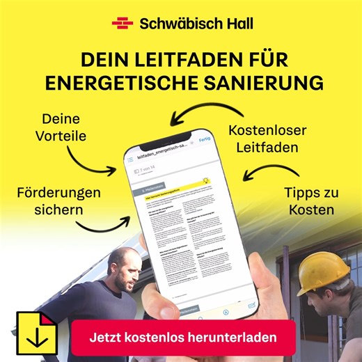 Du weißt, dass du deine Immobilie in absehbarer Zeit energetisch aufbessern musst, aber nicht wo du anfangen sollst? 🔋🏡 Dann ist unser kostenloser Leitfaden genau das Richtige für dich: ✅ Tipps für deine energetische Sanierung ✅ Wie du dir Förderungen sicherst ✅ Übersicht zu (Sanierungs-)Kosten vom Heimatexperten | Bausparkasse Schwäbisch Hall