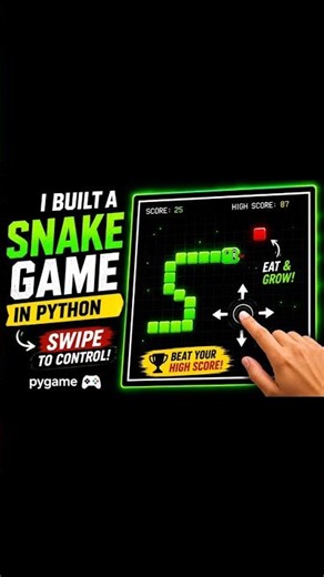 🐍 I Built a Snake Game in Python using AI. 😱🔥Swipe to control 🎮#python #coding #pygame #snakegame