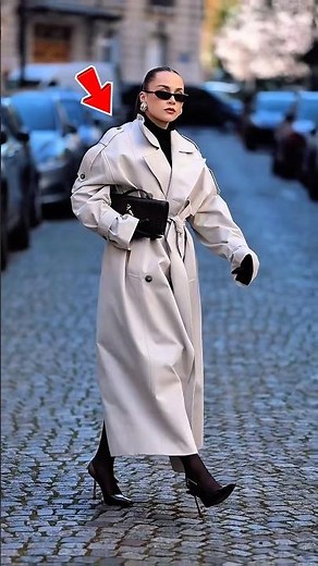 Elegant White Trench Coat Outfit with Black Heels & Clutch Bag | Luxury Women’s Fashion #faschion