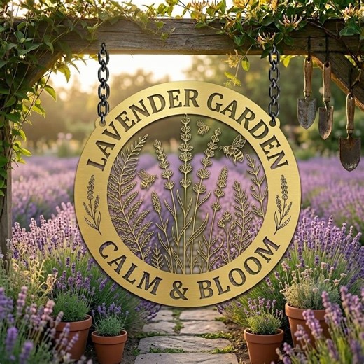 Lavender Garden Metal Sign, Calm & Bloom Wall Decor, Floral Outdoor Hanging Sign, Farmhouse Yard Art Gift - Etsy