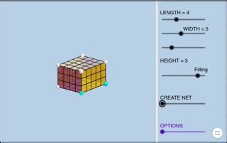 Create a rectangular prism using @TimBrzezinski's GeoGebra resource (with length = 4 units, width = 5 units, and height = 3 units). How many square units appear on 1 pink face? Move it around or open the net to see! https://bit.ly/3fOpXUl 🤓 | GeoGebra