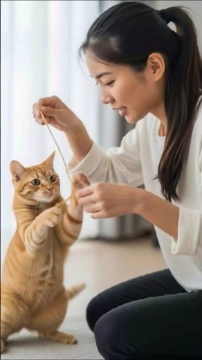 A cat playing string games with a woman #DreamScreenAI #strings #youtubeai