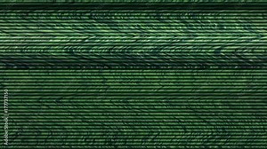 TV interference and broadcast failure. Abstract green background of disconnected cable television. Static noise and glitch effect.