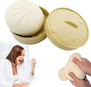 Dumpling Squishy Steamed Stuffed Bun Simulation Decompression Toy, Dumpling Stress Ball with A Mini Steamer, Bao Bun Fidget Stress Relief Toys Squeeze Sensory Toy for Kids and Adults
