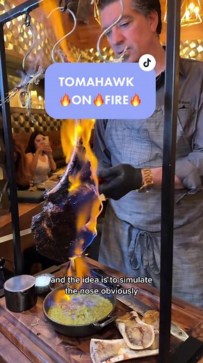 Toco Madera in Las Vegas serves 40oz Tomahawk Steak Bone Marrow for $325!🥩🔥 You down?! #steak #tomahawksteak #tableside