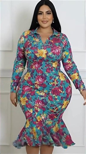 Plus Size Bloom Curve Collared Floral Midi Dress