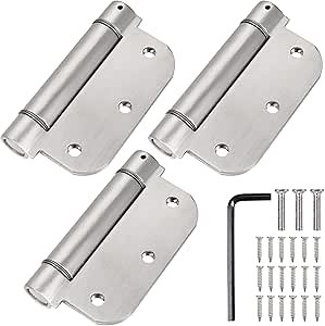 3.5'' Self-Closing Door Hinges 3.5 Inch x 3.5 Inch Spring Hinges Stainless Steel Adjustable Door Hinges Auto Closing with 5/8" Radius Corners (3.5'' 3pack, Silver)