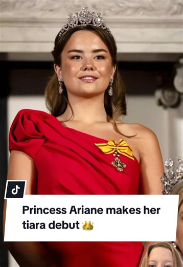 Princess Ariane of the Netherlands made her tiara debut tonight at the State Banquet for Emperor Naruhito and Empress Masako of Japan, wearing the Queen Emma Diamond Tiara, a piece gifted to Queen Emma in 1890. The Tiara features three harp designs with diamond rosette clusters in the center. The center diamonds can be removed and replaced with rubies and Queen Emma’s diamonds stars can be added to the top to create a grander look. Personally, I love this tiara. What about you? Let me know in th