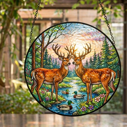 Deer Stained Glass Suncatcher, Rustic Cabin Window Decor, Wildlife Glass Art, Gift for Him or Dad, Nature Lover Gift - Etsy