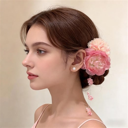 Soft Pink Floral Bridal Hair Accessory With Pearl Tassels, Romantic Wedding Hair Flower for Bride, Elegant Hair Piece for Updo - Etsy