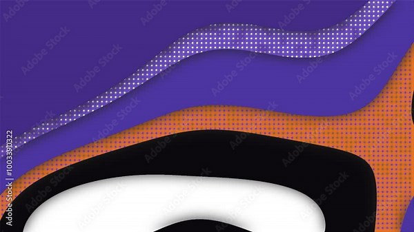 Purple background animated with wavy shapes, white and orange polka dots. Perfect for vibrant and playful design projects or abstract backgrounds. Stock Video