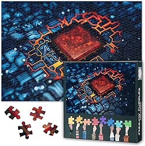 Jigsaw Puzzles 1000 Pieces Computer Chip Electronic PC CPU Concept Modern Tech Art Complex Design 27.5x19.7 Inch