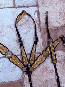 Gold & Black Leather Bridle Breast Collar Set W/ Wither Strap ~ Western Horse Show Trail Barrels - Etsy