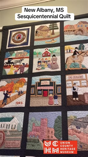 Discover the history of New Albany though this gorgeous sesquicentennial quilt depicting 150 years of New Albany’s history. Come see it for yourself at the Union County Heritage museum, located at 114 Cleveland St. New Albany, MS!#museum #quilting #history