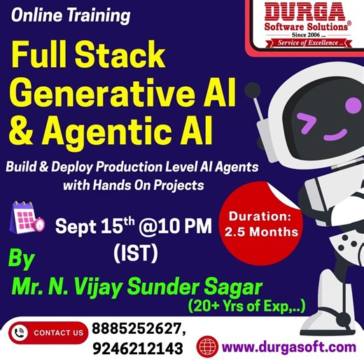 FULL STACK Generative AI & Agentic AI Online Training @DURGASOFT #durgasoft #generativeai #agenticai