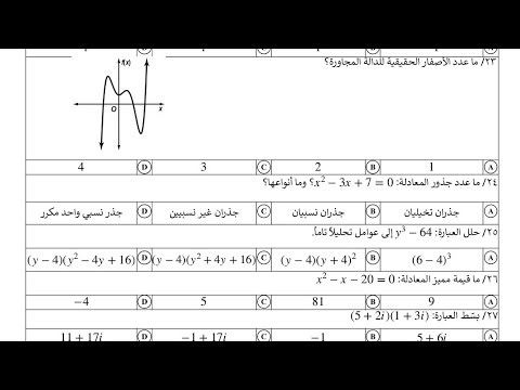 اختبار نهائي رياضيات 2ثانوي ف1 الجزء الثاني