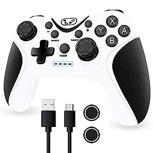 Wireless Switch Controller for Nintendo Switch/Lite/OLED/PC, Switch Pro Controller with Programmable Macros, Extra Remote Gamepad Switch Control with Adjustable Turbo Vibration, Ergonomic Good Grip, White+Black