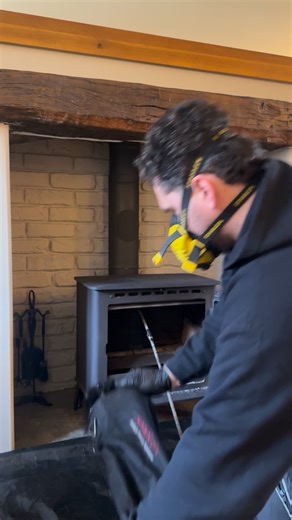 The Chimney Sweep Of Cheshire on Instagram: "The Chimney Sweep of Cheshire - A chimney sweep completed on this rear flued Stovax stove this morning. The full package as always the chimney was swept, smoke tested and brought back to life with a stove polish. The stove glass was etched and damaged and a replacement has been advised. Another happy customer. #chimneysweep #chimney #logburner #stove #cheshire"