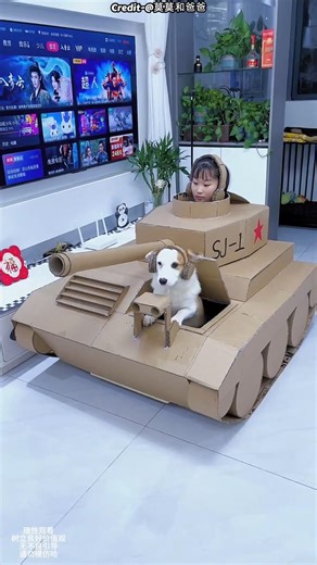 Little Soldier with Cardboard Tank