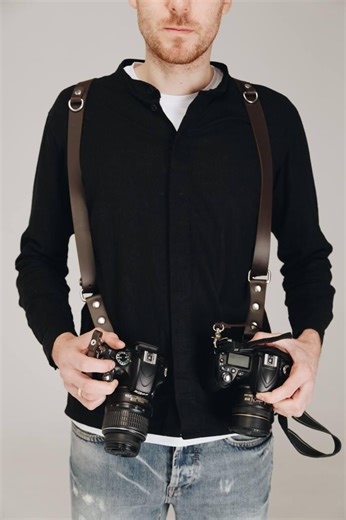 Leather Camera Harness for Photographers | Dual Camera Strap | Handmade Genuine Leather Camera Harness, DSLR Camera Strap, Photographer Gift