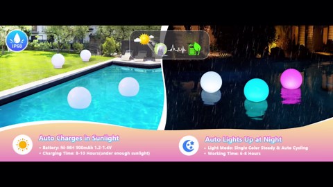 Solar Floating Pool Lights, 5.9" Glow in The Dark RGB Color Changing Pool Lights That Float, 2-in-1 Design Solar Globe Light, Waterproof Solar Floating Light for Pools Garden Party Decor (2)
