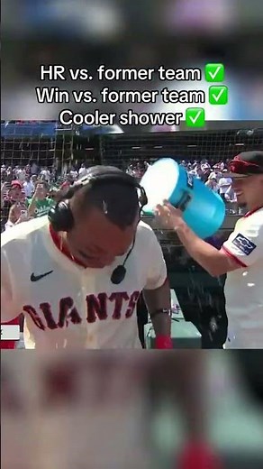 Rafael Devers gets a shower after homering against the Red Sox ✅