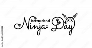 International Ninja Day lettering text animation with alpha channel. Handwriting calligraphy with monoline style. Great for honoring the brave warriors that have been protecting us for centuries.