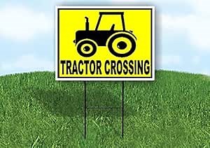 TRACTOR CROSSING YELLOW - Double Sided Yard Sign ROAD SIGN with Stand
