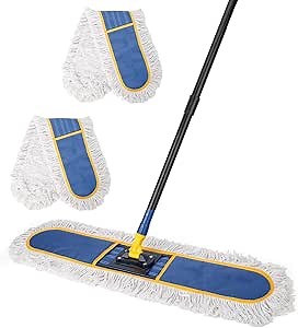 Amazon.com: 24" Commercial Dust Mop for Floor Cleaning,Heavy Duty Floor Duster with 2 Cotton Reusable Mop Pads,59” Long Handle Wet Dry Flat Mops for Hardwood Floors,Marble, Laminate,Tile,Concrete,Garage (Blue) : Health & Household