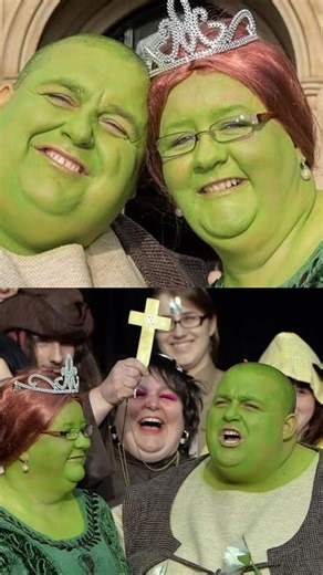 chilvrs on Instagram: "In 2014, a couple brought a fairytale to life by celebrating their wedding dressed as Shrek and Fiona. The bride and groom fully embraced the theme, painting themselves green and recreating the iconic characters for their big day. But behind the playful costumes was a heartfelt twist — instead of asking guests for traditional wedding gifts, they encouraged donations to cancer charities. Their unique celebration not only made headlines for its creativity but also helped rai