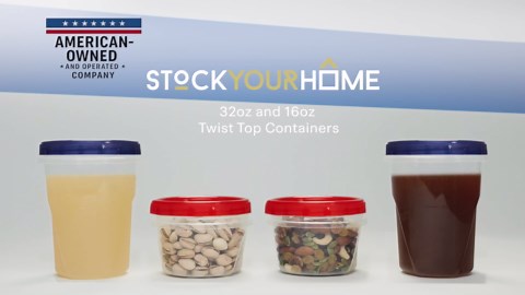 Stock Your Home 32oz Plastic Containers with Twist Top Lids (6 Pack), Quart Freezer Containers with Lids for Leftover Food, Airtight Reusable Soup Containers, Microwave and Dishwasher Safe