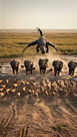 Crocodile turns into flying dinosaur after biting rhino