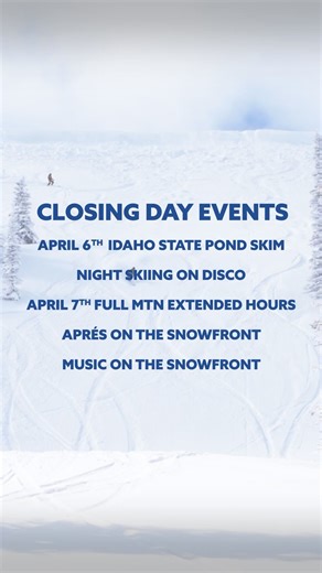 3.6K views · 34 reactions | The end may be near, but the party isn’t over yet!  Join us the first week of April for an end of season celebration with live music, pond skim, and extended lift hours to end the season with a BANG Check out our website for more details! https://tamarackidaho.com | Tamarack Resort | Facebook
