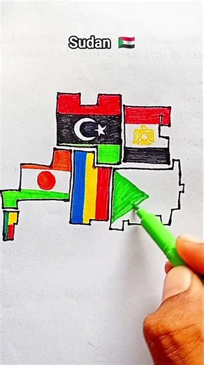 Draw Flag Map of Sudan 🇸🇩 #sudan #flag #map #drawing