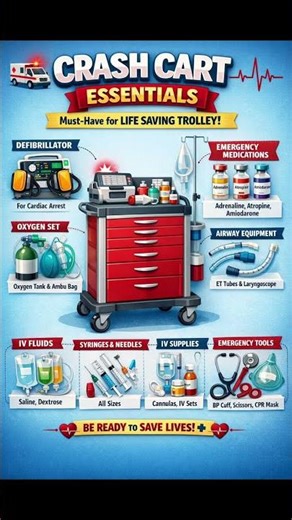 🚑🚑🚑🏥🏥⚕️🩺🫀Crash Cart (Emergency Trolley) Setup & Contents Explained | ICU Emergency Equipment Guide 🚑