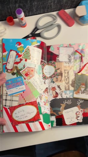 My favorite tradition is keeping all the paper and tags from the holiday 🎄 makes for the cutest memory keeping spread #journaling #journalideas #journalinspo #journalwithme #junkjournal