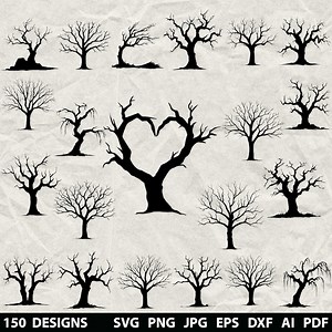 150 Bare Tree Bundle Svg, Dxf, Eps, Ai, Pdf, Jpg, Png Grayscale Burn Image Cut Vector Cnc Wood Cut Cricut Leafless Silhouette Rustic Tree - Etsy