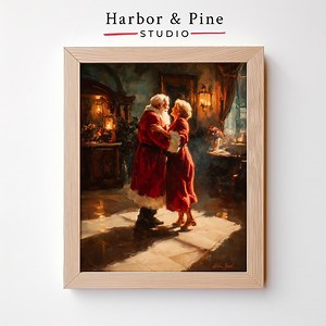 Santa and Mrs. Claus Dancing, Vintage Christmas Painting, Cozy Holiday Scene, Rustic Winter Wall Art, Printable Christmas Decor 1417 - Etsy