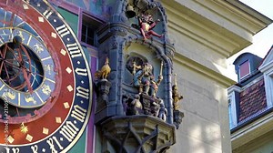 Moving figures of the Zytglogge, medieval clock tower landmark of Bern, Switzerland