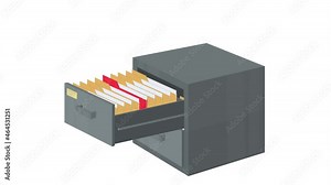 Archive with documents. Animation of a drawer with folders for files, alpha channel. Cartoon
