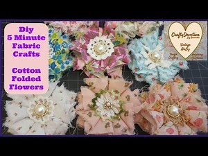 Folded Fabric flower, 5 Minute Diy, Tutorial, Cotton Flower, Shabby Chic no sew crafts, handmade