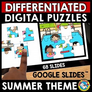 SUMMER DIGITAL MYSTERY PICTURE PUZZLE GAME AUGUST GOOGLE SLIDES MATH LOGIC SHAPE