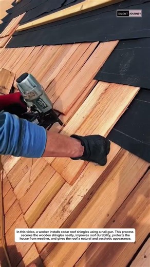 Installing Cedar Roof Shingles with a Nail Gun | Satisfying Roofing Work