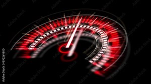 Futuristic 3D speedometer HUD UI element animation. The arrow moves realistically. Stock Video