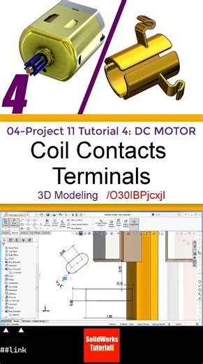 4- 3D Draft | DC Motor |: Coil Contacts Terminals #3d #solidworks #tutorial #cad #drawing #motor