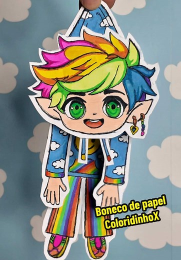 Fiz o meu bonequinho de papel 🌈😍 #paperdoll #hanging #coloridinhox | paper dolls
