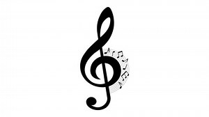 Music notes animation. Treble clef, musical symbols on round lines.