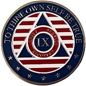 Stars and Stripes Alcoholics Anonymous Chip with 7th Step Prayer on Back Coin Capsule Included (Available in 1-50 Years)
