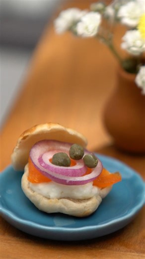 36K views · 734 reactions | Even a tiny bagel with lox still needs a healthy schmear of cream cheese, capers, and onions. 凉 | Tiny Kitchen | Facebook