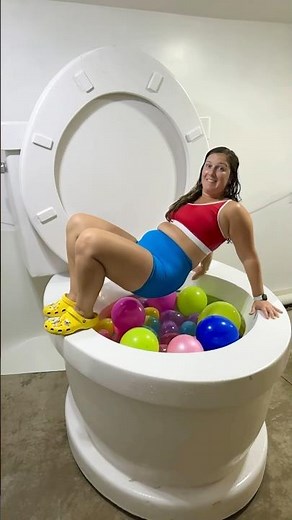 I FELL into the Worlds Largest Toilet Giant Surprise Egg Balloon Pool with Big Splash #shorts